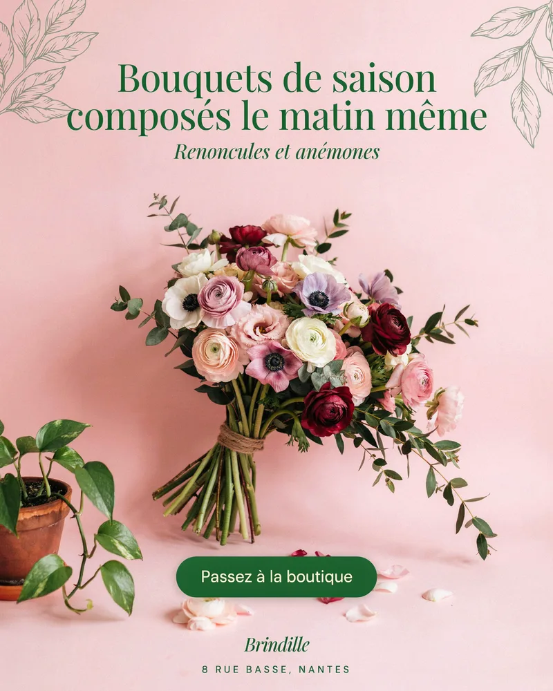 Brindille : Renoncules et anémones cette semaine. On compose le matin, et ça part vite.